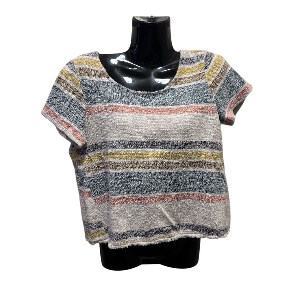 Green‎ Envelope Women's Striped Short Sleeve Top Multicolor Size L